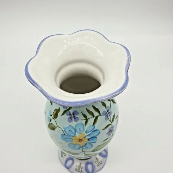 Capriware 11" Vase Hand Painted Collectable Blue Purple Floral Country Accent - Picture 2 of 11